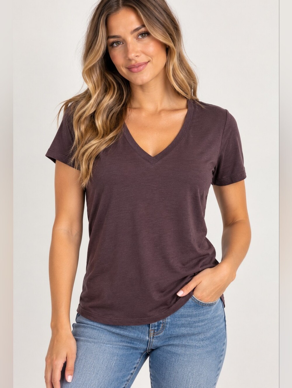 Kit and Ace V-Neck Short Sleeve Tee - Brown